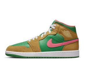 NIKE Air Jordan 1 Mid SE Herren Sneaker Schuhe DX4332 (Chutney/Celestial Gold-Lucky Green 700)