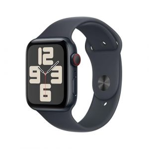 Apple Watch SE (2. Generation) GPS + Cellular 44 mm Smartwatch mit Aluminiumgehäuse in Mitternacht und Sportarmband in Mitternacht (S/M). Fitness und Schlaftracker