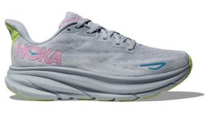 hoka clifton 9 large d running schuh grau pink grun damen