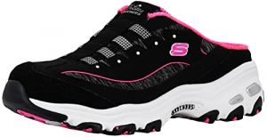 Skechers Women's D'Lites Slip-On Mule Sneaker Black/Hot Pink 9.5