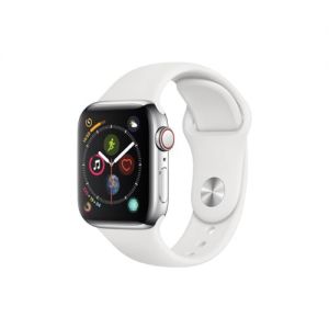 Apple Watch Series 4 40mm (GPS + Cellular) - Edelstahlgehäuse Silber Weiß Sportarmband (Generalüberholt)
